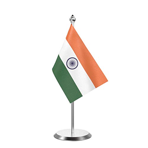 Image of The Flag Company Country Table Flag Single Stainless Steel Stand for Home and Office Desk,Conference (India)