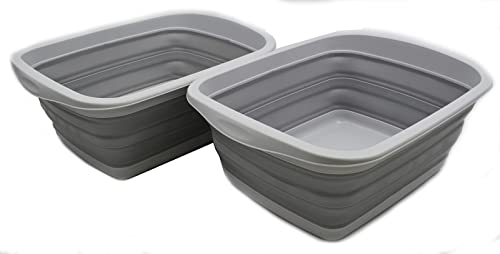Image of SAMMART 10L (2.6 gallons) Collapsible Plastic Washing Tub-Foldable Tub-Portable Washing Basin/Washtub-Space Saving Outdoor Pop up (Grey (Set of 2))