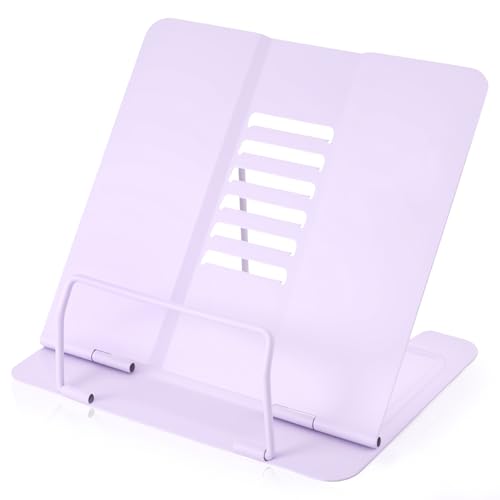 Atril para Libros, Atril Estudio Metálico Ajustable, Estante Lectura Plegable Ajustable de 45° a 60°, para Tableta Música Libro de Recetas Escuela Cocina Oficina(Morado)