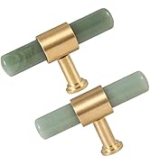 TUMBEELLUWA Set of 2 Crystal Stone T Bar Pull Handles with Screws, Brushed Brass Single Hole Quar...