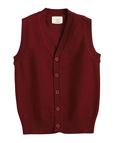 Girls Boys School Uniform Sweater Vest Button Down V-Neck Classic Soild Knit Cardigan Tops
