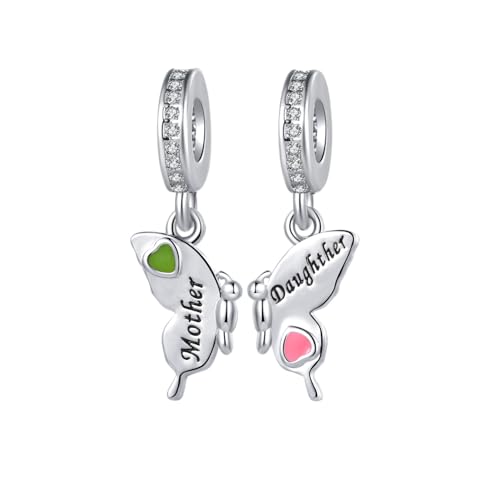 Abalorio de mariposa para madre e hija de plata compatible con pulsera Pandora 7