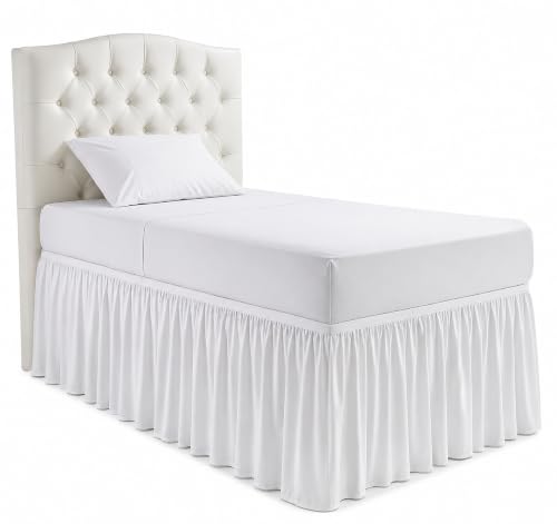 Dorm Bed Skirt Full XL 32 Inch Drop Extra Long Bed Skirt for College Dorm Rooms 100% Microfiber Dust Ruffle Bedskirt with Split Corners White