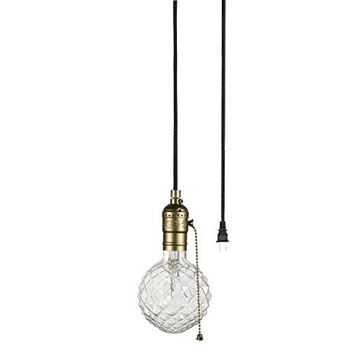 Edison 1-Light Plug-In Mini Pendant, Bronze, Matte Finish, Designer Black Fabric Cord, Pull Chain On/Off Switch,65446