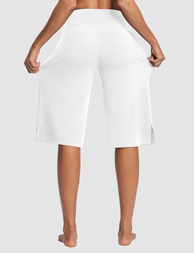 Image of ISEEGZ 15 inch /18 inch /21 inch Capri Pants for Women High Waist Wide Leg Yoga Capris with Pockets Stretchy Loose Fit Casual Workout