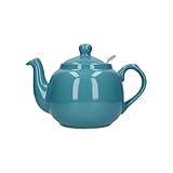 London Pottery Farmhouse 4 Cup Ceramic Teapot with Removable Infuser and Lid, Large Tea Pot with Stainless Steel Fine Mesh Strainer, 40.6 OZ / 1200ml Tea Pot for Loose Tea or Bags (Aqua)