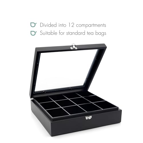 Bredemeijer Tea Bag Box 12 Compartments with Window Black