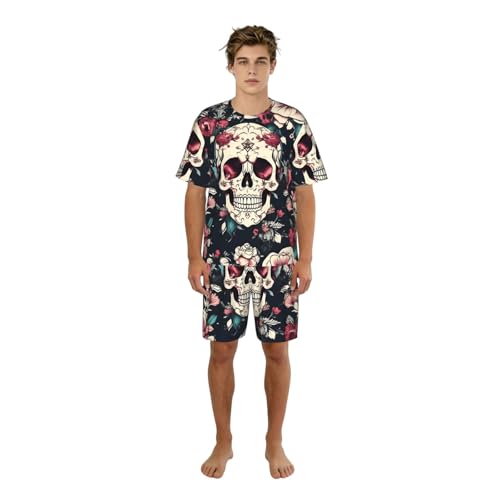 Pyjama homme haut de gamme élégant motif floral et tête de mort exclusif