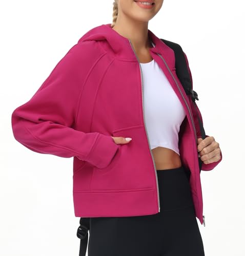 THE GYM PEOPLE Women's Full-Zip Up Hoodies Jacket Fleece Workout Crop Tops Sweatshirts with Pockets Thumb Hole2