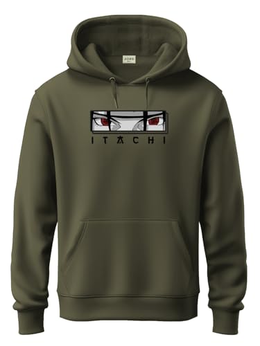 Sweat à capuche Itachi Uchiha en coton lourd 320g veste hiver premium imprimée olive