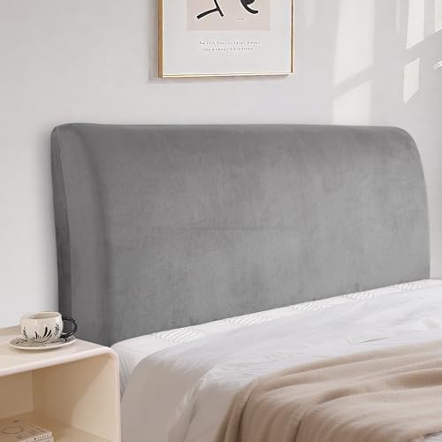 CYCMACO Samt Bett Kopfteil Bezug, Staubdichte Dehnbare Kopfteilbezug, Universell Verdicken Kopfteilbezug Überzug, Weicher, Strecken, Waschbar, Für Schlafzimmerdekoration(200cm, Hellgrau)