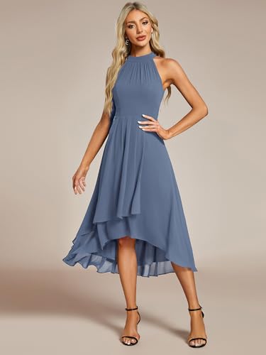 Image of Ever-Pretty Women's Halter Chiffon Midi Cocktail Wedding Guest Dress