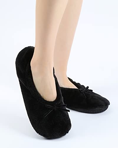 Image of Panda Bros 2 Pairs Women's Ballerina House Slippers, Anti-Skid Comfy Warm Ballet Style Slippers