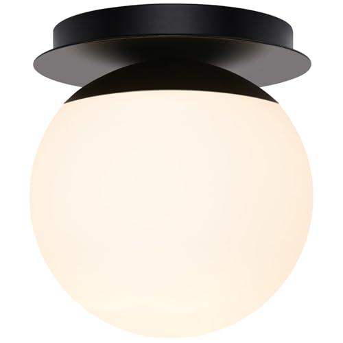 Image of 1 Pack Matte Black Wall Sconce, Modern Bathroom Sconce with Milky Globe Glass, Wall Light for Bathroom Mirror, Living Room, Hallway (Bulb Not Included)