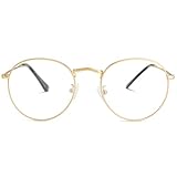 Round Clear Lens Glasses for Women Men Circle Frame Non-Prescription Eyeglasses (Gold)
