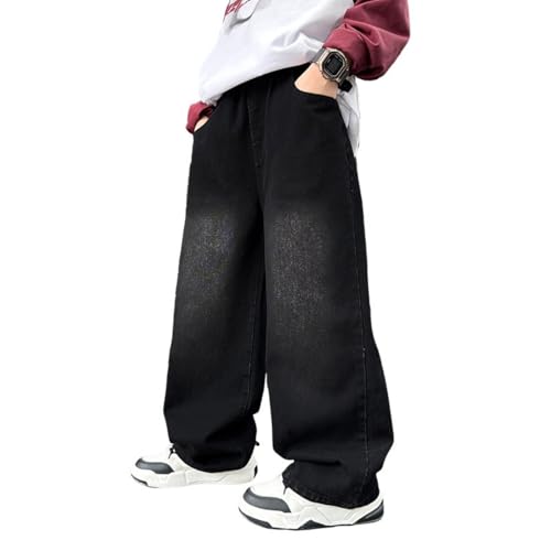 Boys Jeans Kids Stretch Elastic Waist Wide Leg Denim Jeans for Boys Loose Cargo Pants Trousers Pockets 5-14 Years