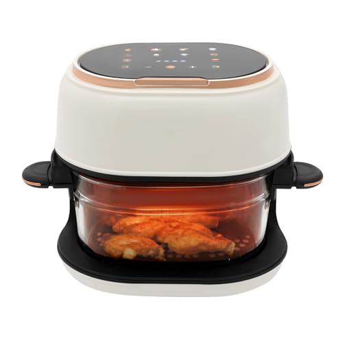 Friteuse à air chaud, 4 l, 1350 W, plage de réglage de la température 60 à 190 °C, arrêt automatique, mini four avec écran tactile numérique et panier de cuisson transparent, blanche