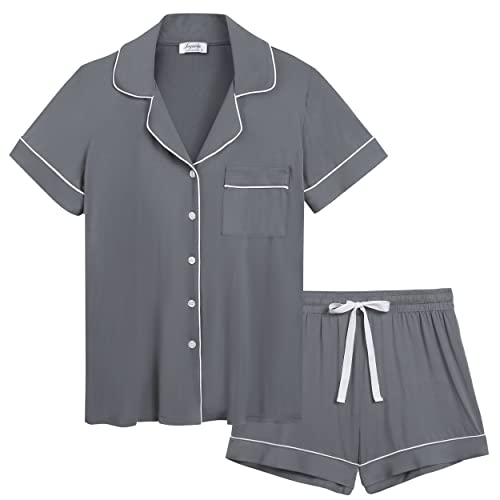 Image of Cherrydew Women Bamboo Viscose Super Soft Comfy Summer Cooling Short Sleeve Button Down Pajama Shorts Set S-XXL