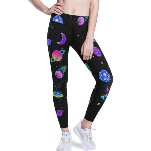 Leggings de yoga para mujer en tallas XS-XXL con colorido estampado de planeta