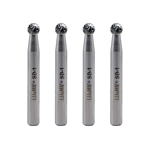 Image of LU&MN SD-1 Tungsten Carbide Burr, 7 /32 inch Head 1 /4 inch Shank, 4pcs | Professional Grade Tungsten Carbide Ball Shape Rotary Burrs, Used for Metalwork, Tool Making, Engineering, Grinding