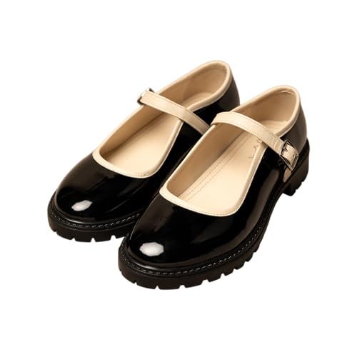 Image of Theater Sensei Pro Women Mary Jane Flats | Glossy Round-Toe Ballerinas with Adjustable Strap | Classy & Comfortable Footwear for Casual and Formal Wear