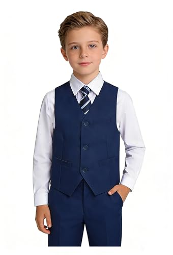 Image of YuanLu Toddler Boys Formal Suits Set,Vest Pants Dress Shirt and Tie for Kids Boy Wedding Ring Bearer Oufit