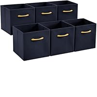Hibtn Set of 6 Foldable Storage Box, Fabric with Handles Storage Cubes And Cloth Storage Organizer Drawer For Closet And Toys Storage,30 x 30 x 30 cm, Navy Blue