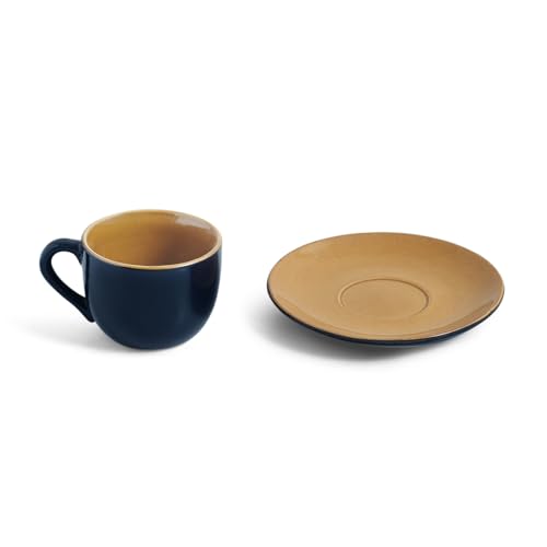 Image of ExclusiveLane 'Mariana Blues' Hand Glazed Ceramic Tea Cups Set of 6 with Saucer Ceramic Coffee Cups Chai Tea Cup (180 ML, Microwave Safe, Dishwasher Safe)