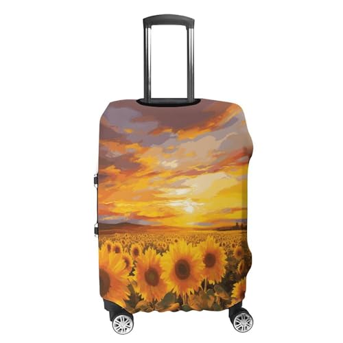 Travel Luggage Covers Beautiful Sunflower Field Sunset Print Elastic Suitcase Protectors Anti-Scratch Washable Luggage Cover Fit 19-21in Suitcase (S)4