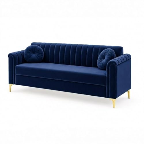 Image of FURNY Dorino 3 Seater Fabric Sofa Set (Dark Blue) Premium Velvet Finish Durable & Comfortable Ideal for Living Room