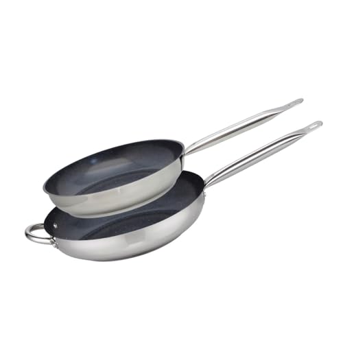 Elo 9804750 - Juego de 2 sartenes (acero inoxidable, 18/10, estufa de inducción, poele para freír, poele INOX, estufa de 28 cm y 32 cm, acero inoxidable, 32 x 6 cm)