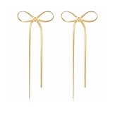 CUFELMU Gold Long Chain Bow Drop Earrings for Women Bowknot Tassel Dangle Earrings Fashion Bow Jewelry