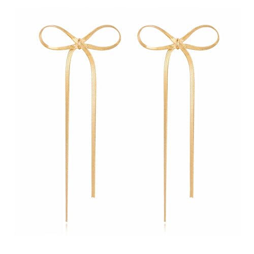 CUFELMU Gold Long Chain Bow Drop Earrings for Women Bowknot Tassel Dangle Earrings Fashion Bow Jewelry