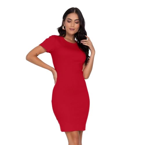 Vestido Acinturado Em Ribana Canelada Rovitex Vermelho G
