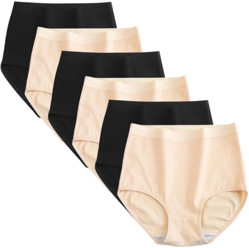 Dress Cici Plus Size High Waisted Cotton Underwear for Women, Cotton  Stretch Briefs for Ladies Full Coverage Plus Size (6 Pack: 3 Black+3  Apricot), Asia Size 3XL: Buy Online at Best Price