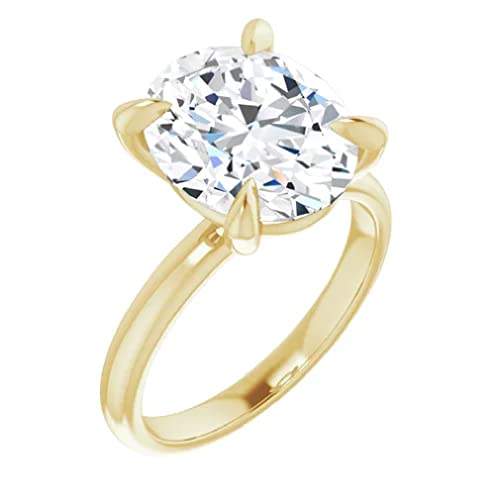 Solid Yellow Gold Engagement Ring For Women, Handmade 4 Carats Oval Cut Moissanite Solitaire Ring, Diamond Wedding/Bridal Rings For Her, Anniversary/Propose Gifts Ring, 10K/14K/18K #TOP1