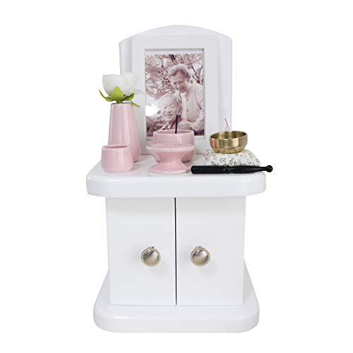 仏壇 キャビネット パステルカラー ホワイト 背面取り外し可能 4寸までの骨壷収納 仏具セット付 おりんセット 手元供養 (ピンク)