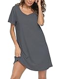 enjoynight camicia da notte da donna, a maniche corte, in cotone, per dormire, estiva, da notte, morbida, tinta unita: grigio, xxl