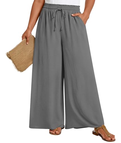 LONGYUAN Plus-Size Wide-Leg Palazzo Pants (Smoky Gray)