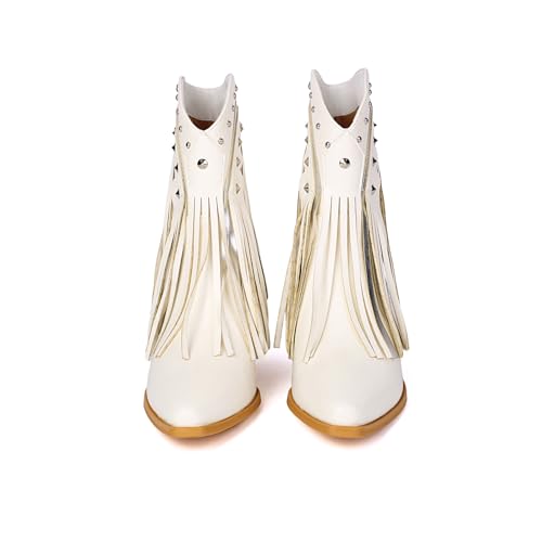 Image of Women's Western Ankle Booties Pointed Toe Cowgirl Boots with Fringe Tassels or Sparkly Rhinestone Fashion Short Boots for Casual Daily Wear