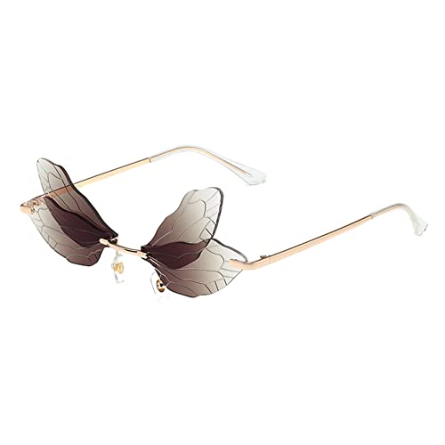 RUNHUIS Dragonfly Rimless Sunglasses Butterfly Fairy Wing Shades Glasses Fashion Party Sunglasses for Women Tee