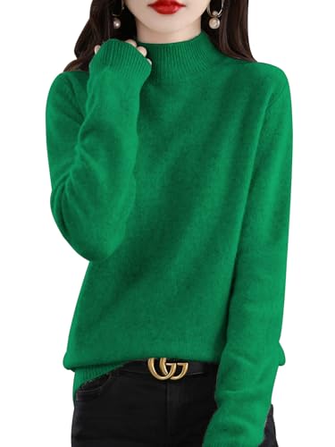 CheChury Women Cashmere Jumpers Ladies Jumpers Sweaters for Women Turtle Neck Tops Solid Color Soft Warm Pullover Autumn Knitted Jumper Thick Loose Jumpers for UK Winter,Green,L