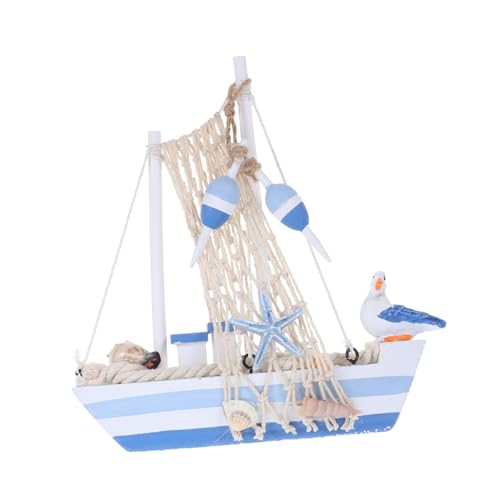 Healifty Mediterranean Sailboat Model Wooden Desktop Decoration with Seabird Design for Nautical Decor Office Tables and