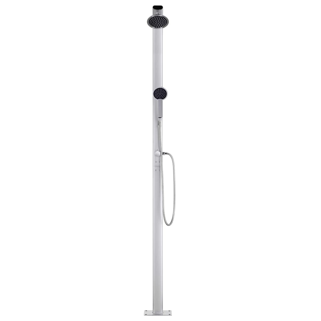 Prysznic ogrodowy z aluminium z brązową płytą podłogową WPC o wysokości 220 cm, do basenu ogrodowego i basenu, w zestawie słuchawka prysznicowa z wężem 1,5 m