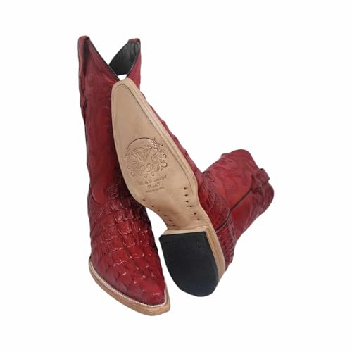 Men's Genuine Cowhide Crocodile Print Red 3X Toe Cowboy Western Boots (US-8)2