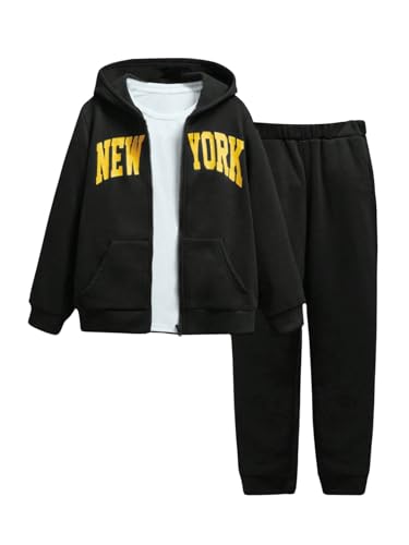 SweatyRocks Boy's Two Piece Outfits Letter Print Full Zip Long Sleeve Hoodies and Sweatpants Set