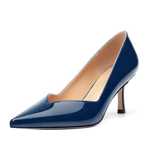 Image of Women Pointed Closed Toe 2.5 Inch Kitten Heel Slip On Pumps | Elegant Comfort Formal Dress Footwear, Versatile Ladies Shoes For Office Wedding Party Evening Daily Occasions