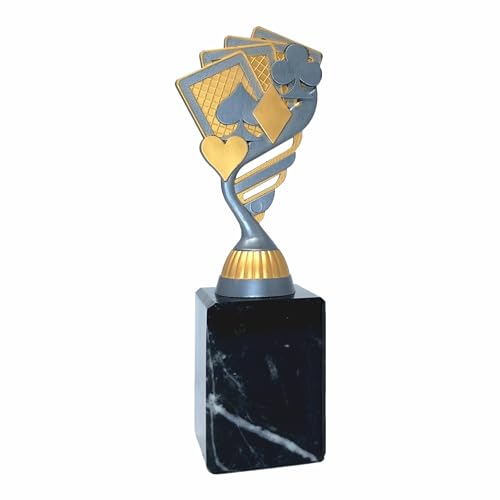 Generico Trofeo Carte Poker, Bridge, Blackjack, Burraco in ABS con Base in Marmo Completo di targhetta Personalizzata (Altezza 20,5cm