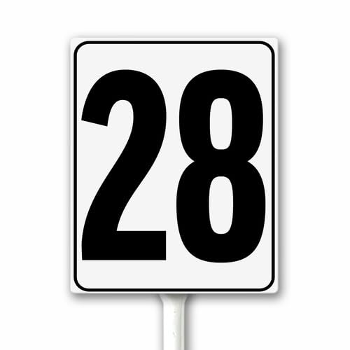 Aluminum Number Sign 28 White & Black House Signage, Speed Limit Street Sign, 12x15 CM Number Yard Sign With Stake for Parking Lot Private Property Business Gas Station Indoor Outdoor Use