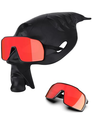 Polarized Sunglasses for Men Women, Lightweight Womens Mens Shades Sun Glasses Lens/Nose Pads, UV400 Protection - Black Frame + 2 Pieces Nose Pads + Lava Red Lens